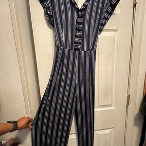 XL-Navy Striped Jumpsuit